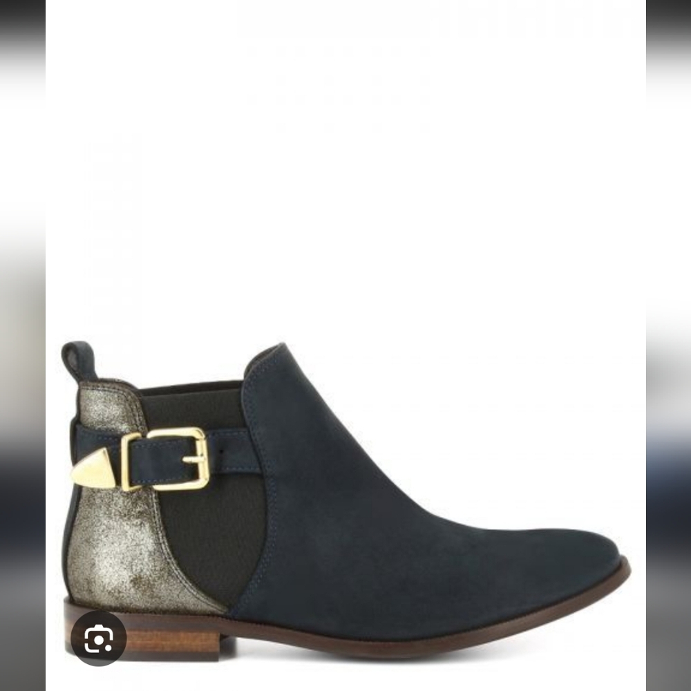 San Marina Blue and Copper Suede Pull On Ankle Boots Booties Size 38 (7.5 US)